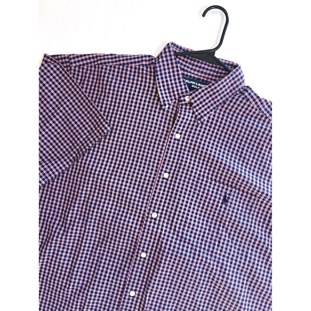Ralph Lauren Mens Golf Tilden Navy Red Plaid Short Sleeve Shirt XL Preppy Cotton